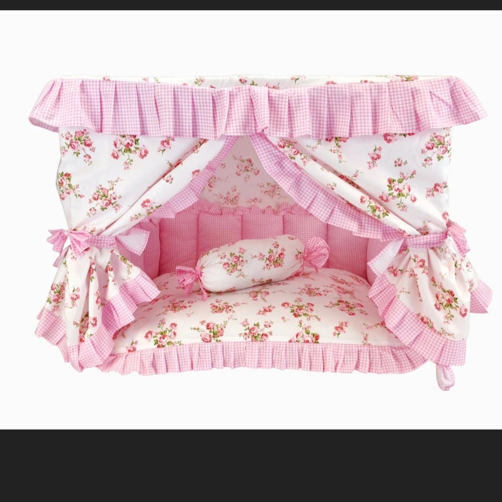 Floral Pink  canopy dog Bed